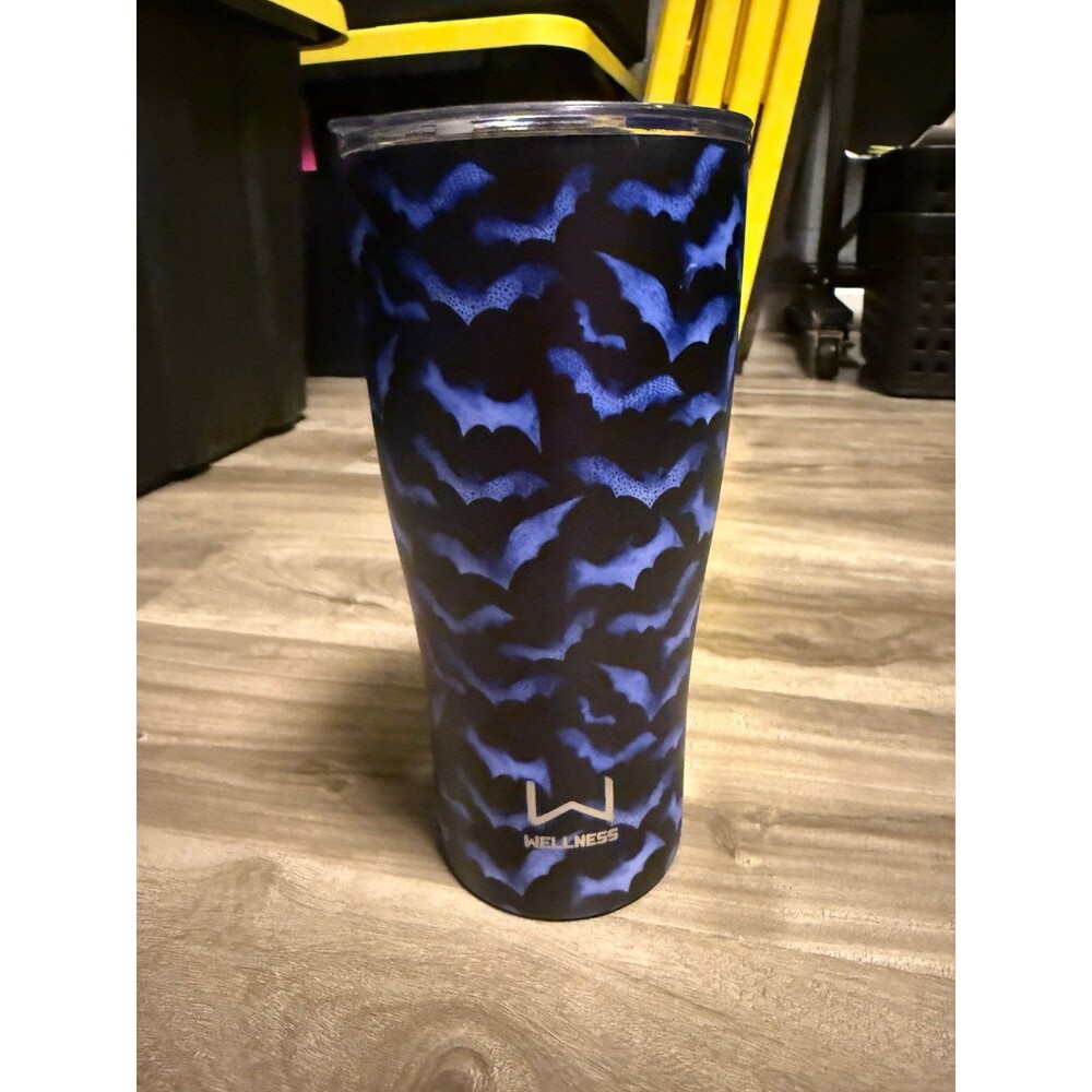 Wellness Halloween Blue Bats Tumbler Hot Cold Cup 40 Ounce
